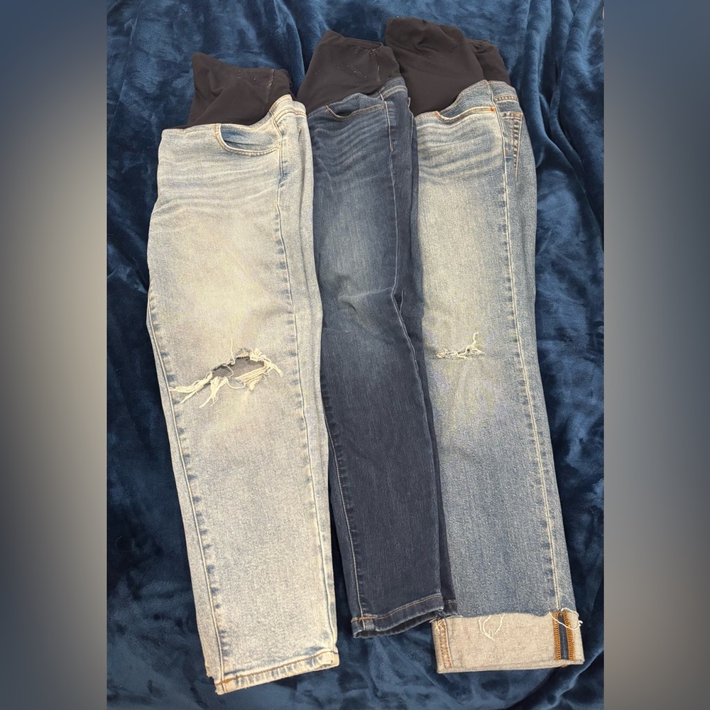 Isabel Maternity by Ingrid & Isabel Light & Dark Blue Distressed Maternity Jeans